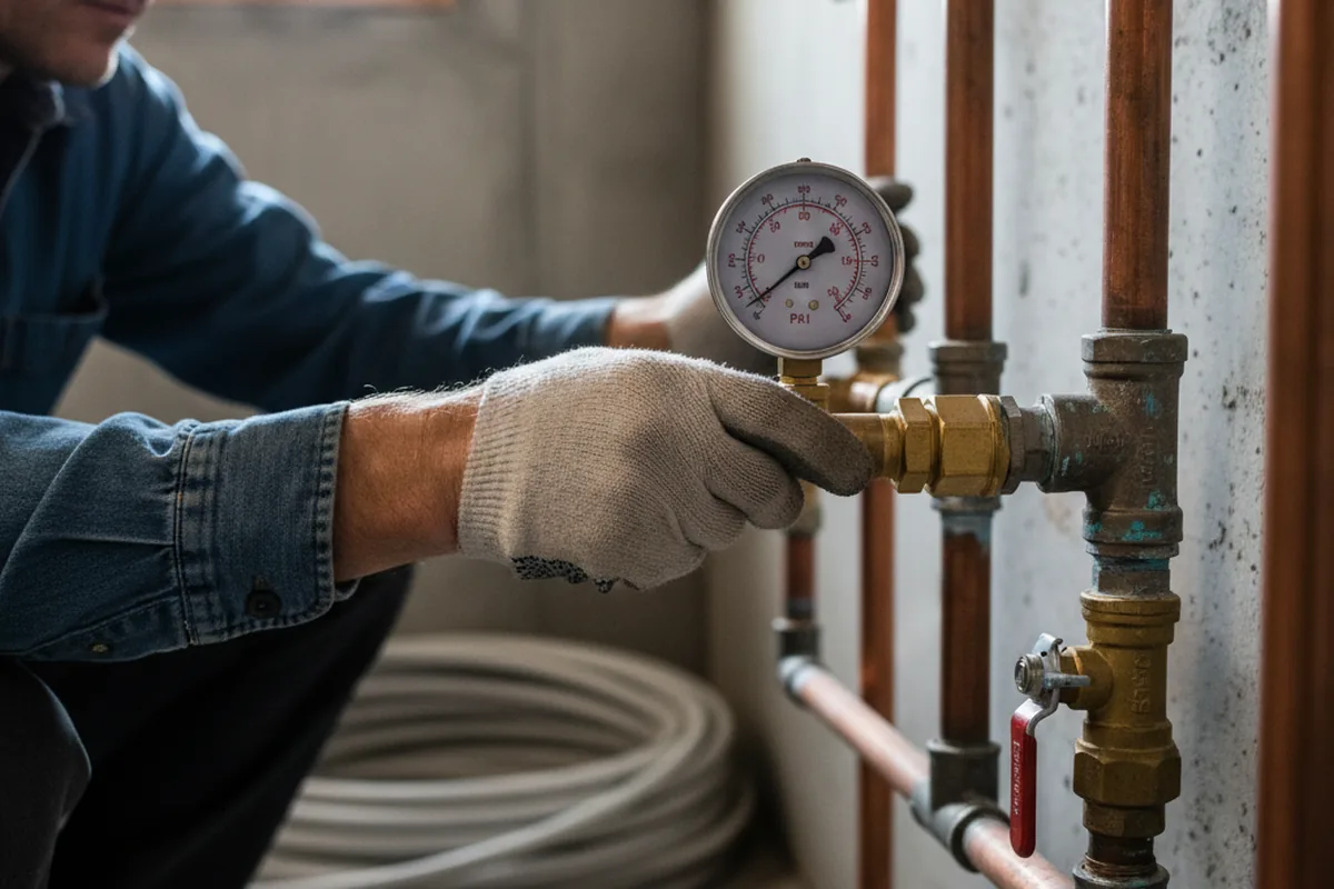 Pressure testing a repaired line during Water Line Repair in Naylor